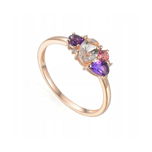 PIERŚCIONEK 585 MORGANIT AMETYST TURMALIN DIAMENT