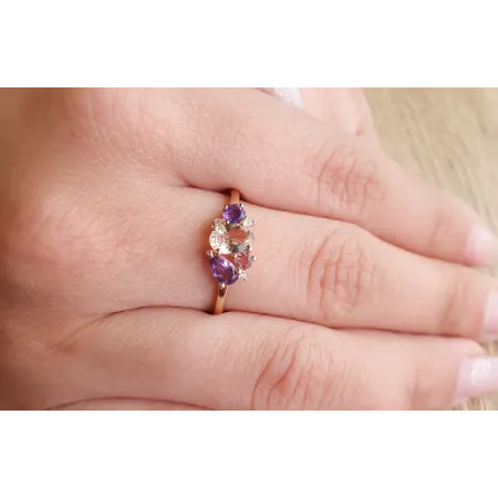 PIERŚCIONEK 585 MORGANIT AMETYST TURMALIN DIAMENT