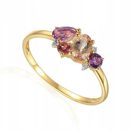 PIERŚCIONEK 585 MORGANIT AMETYST TURMALIN DIAMENT