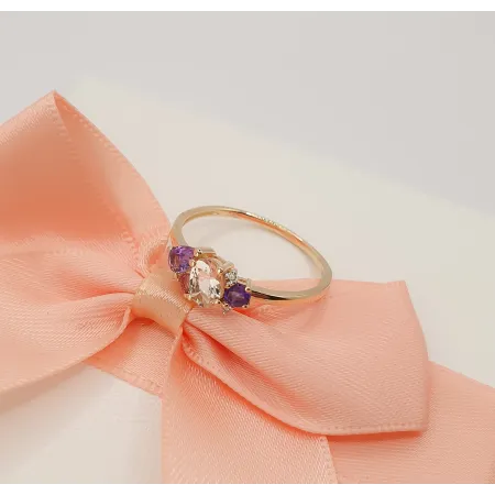 PIERŚCIONEK 585 MORGANIT AMETYST TURMALIN DIAMENT