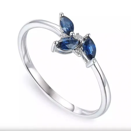 Pierścionek Szafir Diamenty Białe Złoto pr 585