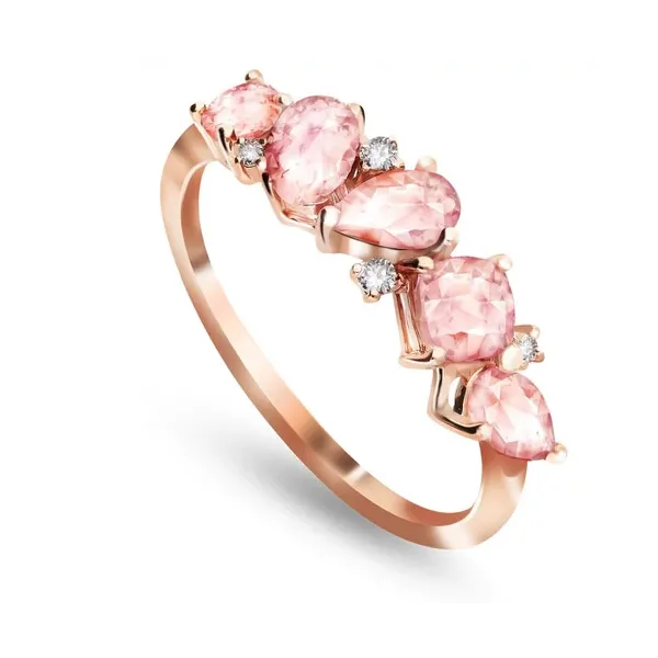 PIERŚCIONEK Z MORGANITEM I DIAMENTAMI PRÓBA 585