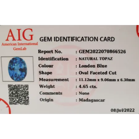Topaz Naturalny 4,65 ct + Certyfikat