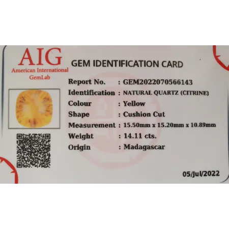 Cytryn Naturalny 14,11ct + Certyfikat
