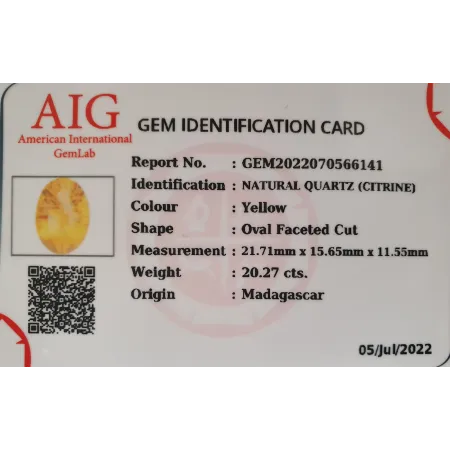 Cytryn Naturalny 20,27ct + Certyfikat