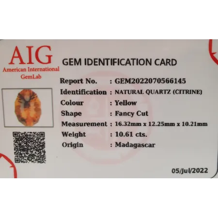 Cytryn Naturalny 10,61ct + Certyfikat