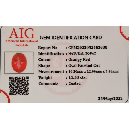 Topaz Naturalny 11,30 ct + Certyfikat