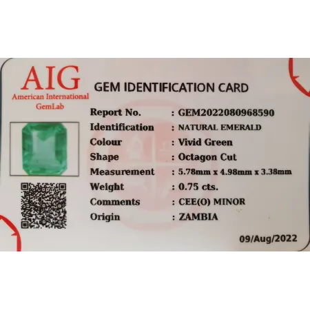 Szmaragd Naturalny 0,75 ct + Certyfikat