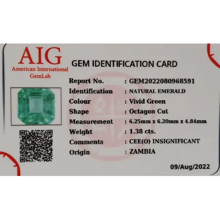 Szmaragd Naturany 1,38 ct + Certyfikat