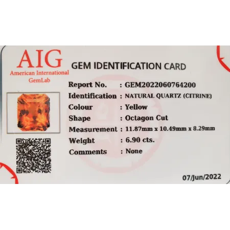 Cytryn Naturalny 6,90ct + Certyfikat