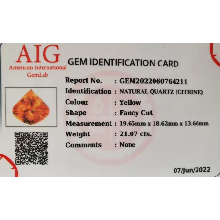 Cytryn Naturalny 21,07ct + Certyfikat