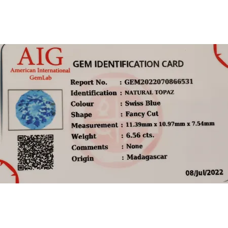 Topaz Naturalny 6,56 ct + Certyfikat