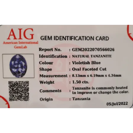Naturalny Tanzanit 1,50ct + Certyfikat