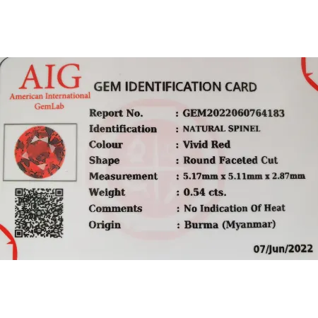 Naturalny Spinel 0,54 ct + Certyfikat