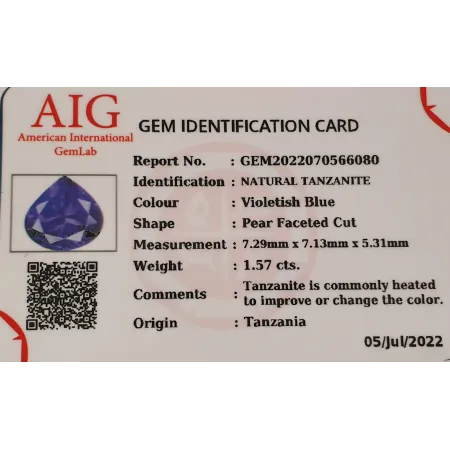 Naturalny Tanzanit 1,57ct + Certyfikat