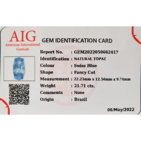 Topaz Naturalny 21,71 ct + Certyfikat