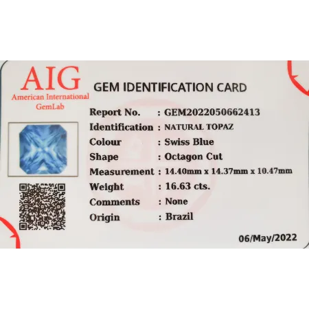 Topaz Naturalny 16,63 ct + Certyfikat