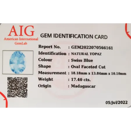 Topaz Naturalny 17,40 ct + Certyfikat