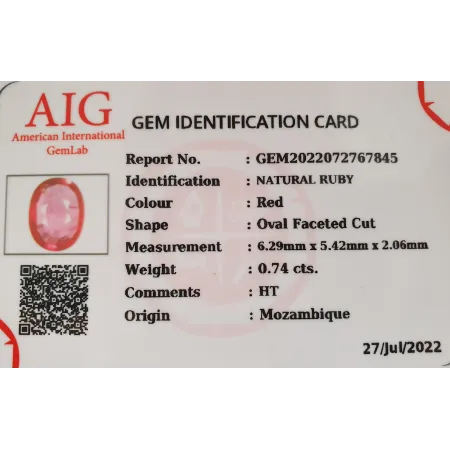 Rubin Naturalny 0,74 ct + Certyfikat