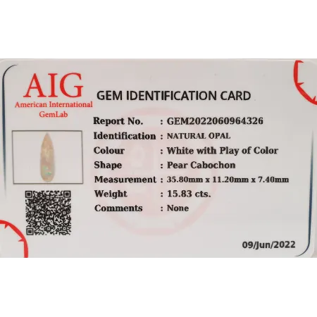 Opal Naturany 15,83 ct + Certyfikat