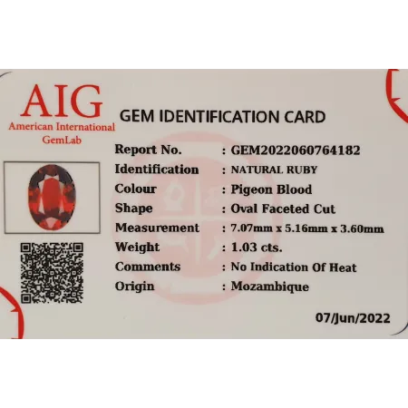 Rubin Naturalny 1,03 ct + Certyfikat