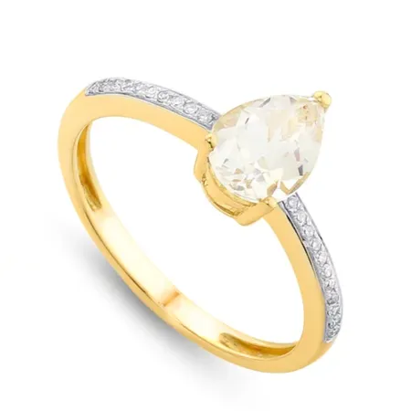 ZŁOTY PIERŚCIONEK BIAŁY TOPAZ DIAMENTY PRÓBA 585