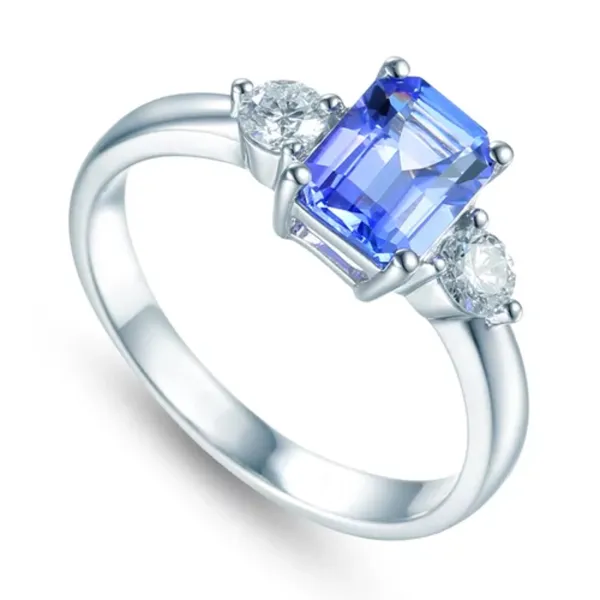 Pierścionek Tanzanit Diamenty Białe Złoto pr 585