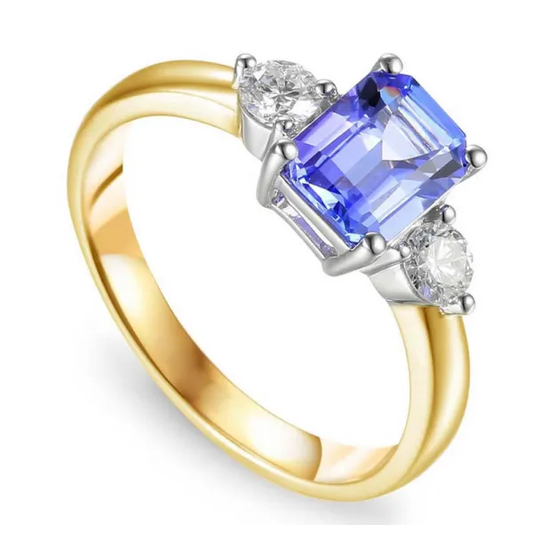 Złoty 585 Pierścionek Tanzanit Diamenty Grawer