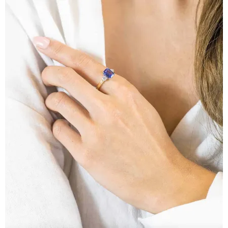 Złoty 585 Pierścionek Tanzanit Diamenty Grawer