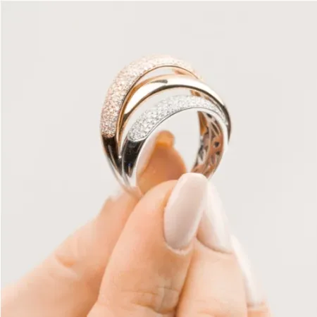 ZŁOTY ELEGANCKI 585 PIERŚCIONEK DIAMENTY GRAWER