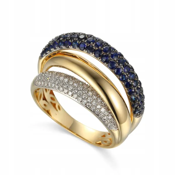 ZŁOTY PIERŚCIONEK SZAFIR DIAMENTY PRÓBA 585 GRAWER