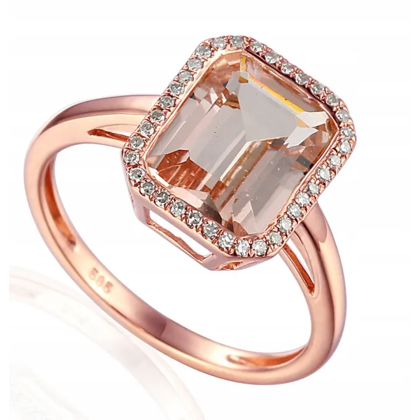 PIERŚCIONEK MORGANIT DIAMENTY 585 RÓŻOWE ZŁOTO