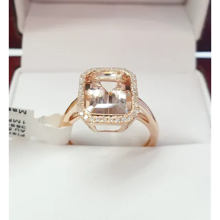 PIERŚCIONEK MORGANIT DIAMENTY 585 RÓŻOWE ZŁOTO