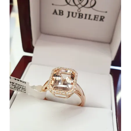 PIERŚCIONEK MORGANIT DIAMENTY 585 RÓŻOWE ZŁOTO