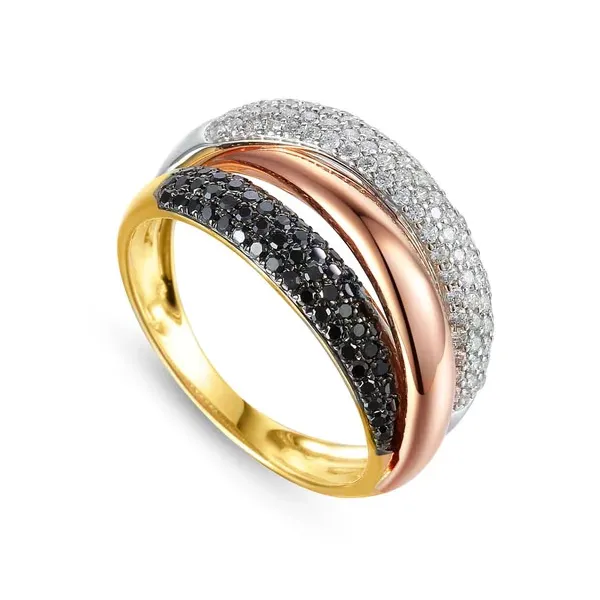 ZŁOTY PIERŚCIONEK CZARNE BIAŁE BRYLANTY 585 GRAWER