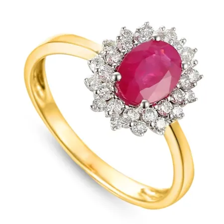 ZŁOTY PIEŚCIONEK RUBIN DIAMENTY GRAWER PRÓBA 585