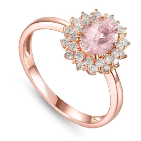 PIERŚCIONEK MORGANIT DIAMENTY RÓŻOWE ZŁOTO 585