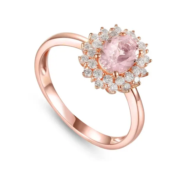 PIERŚCIONEK MORGANIT DIAMENTY RÓŻOWE ZŁOTO 585