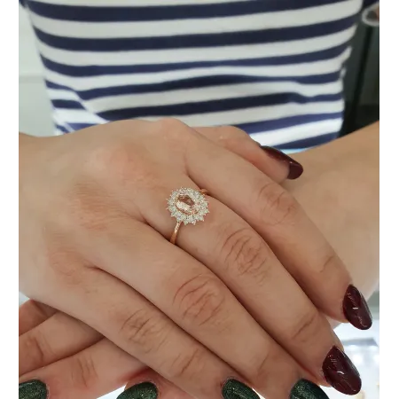 PIERŚCIONEK MORGANIT DIAMENTY RÓŻOWE ZŁOTO 585