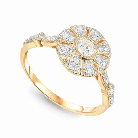 Złoty Zaręczynowy 585 Pierścionek z Diamentami 