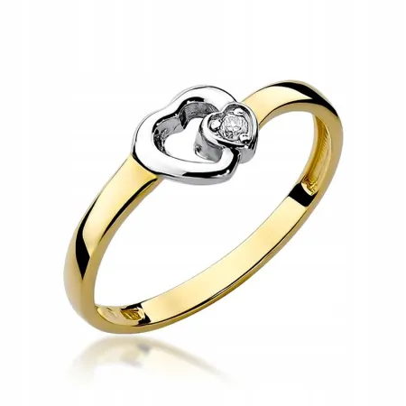 Pierścionek w Białym Złocie 585 Dwa Serca Brylant 