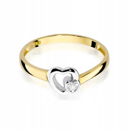 Pierścionek w Białym Złocie 585 Dwa Serca Brylant 