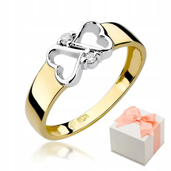 Złoty Pierścionek 585 Zaręczynowy Brylanty Serca