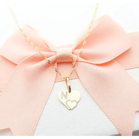 Złota Zawieszka Literka ''N'' w Sercu 585