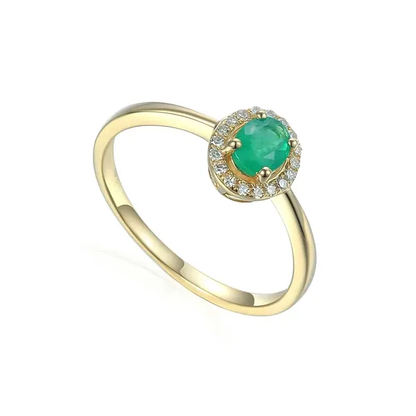 ZŁOTY 585 PIERŚCIONEK SZMARAGD DIAMENTY GRAWER