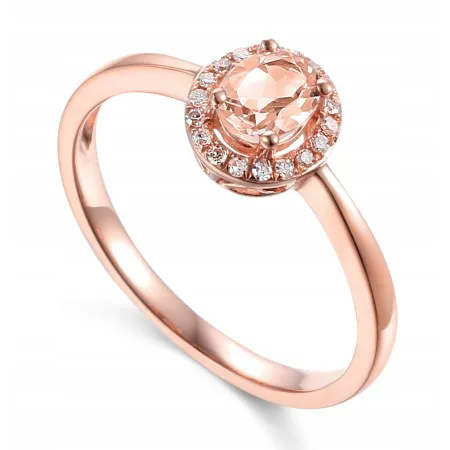 PIERŚCIONEK MORGANIT I DIAMENTY 585 RÓŻOWE ZŁOTO