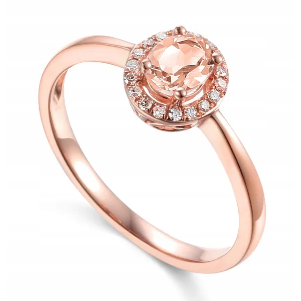PIERŚCIONEK MORGANIT I DIAMENTY 585 RÓŻOWE ZŁOTO