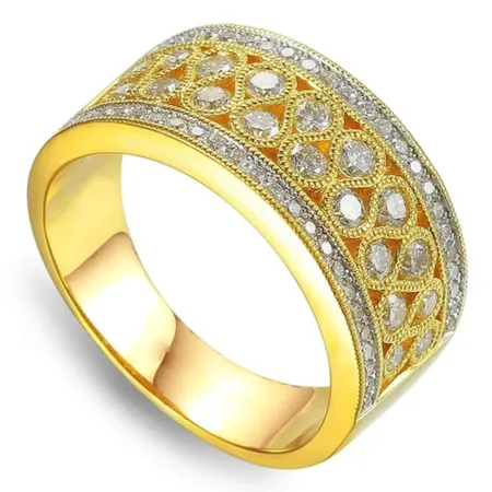 Złoty Modny Pierścionek Diamenty pr 585 Grawer