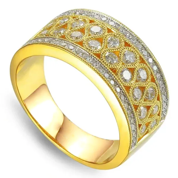 Złoty Modny Pierścionek Diamenty pr 585 Grawer