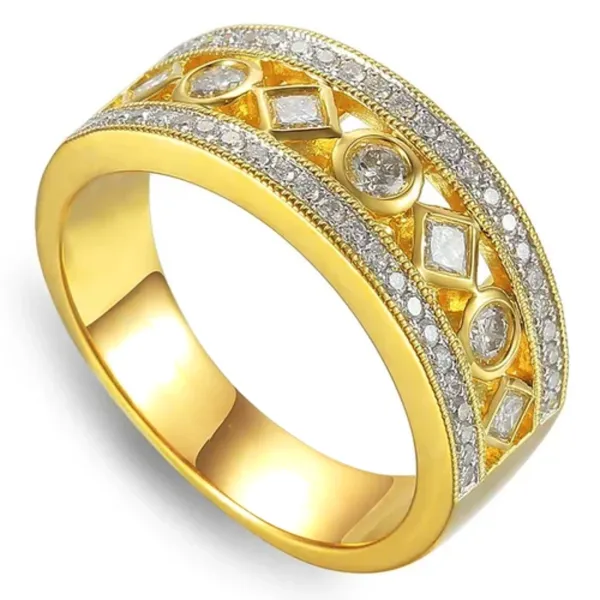 Złoty 585 Modny Pierścionek Diamenty na Prezent